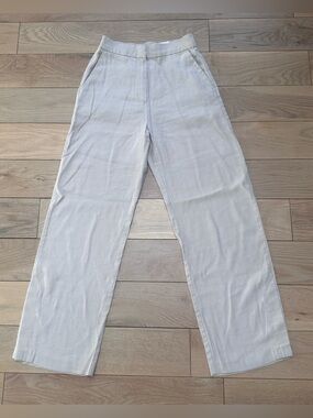 H&M Wide Leg Linen-Blend Pants in Light Cream